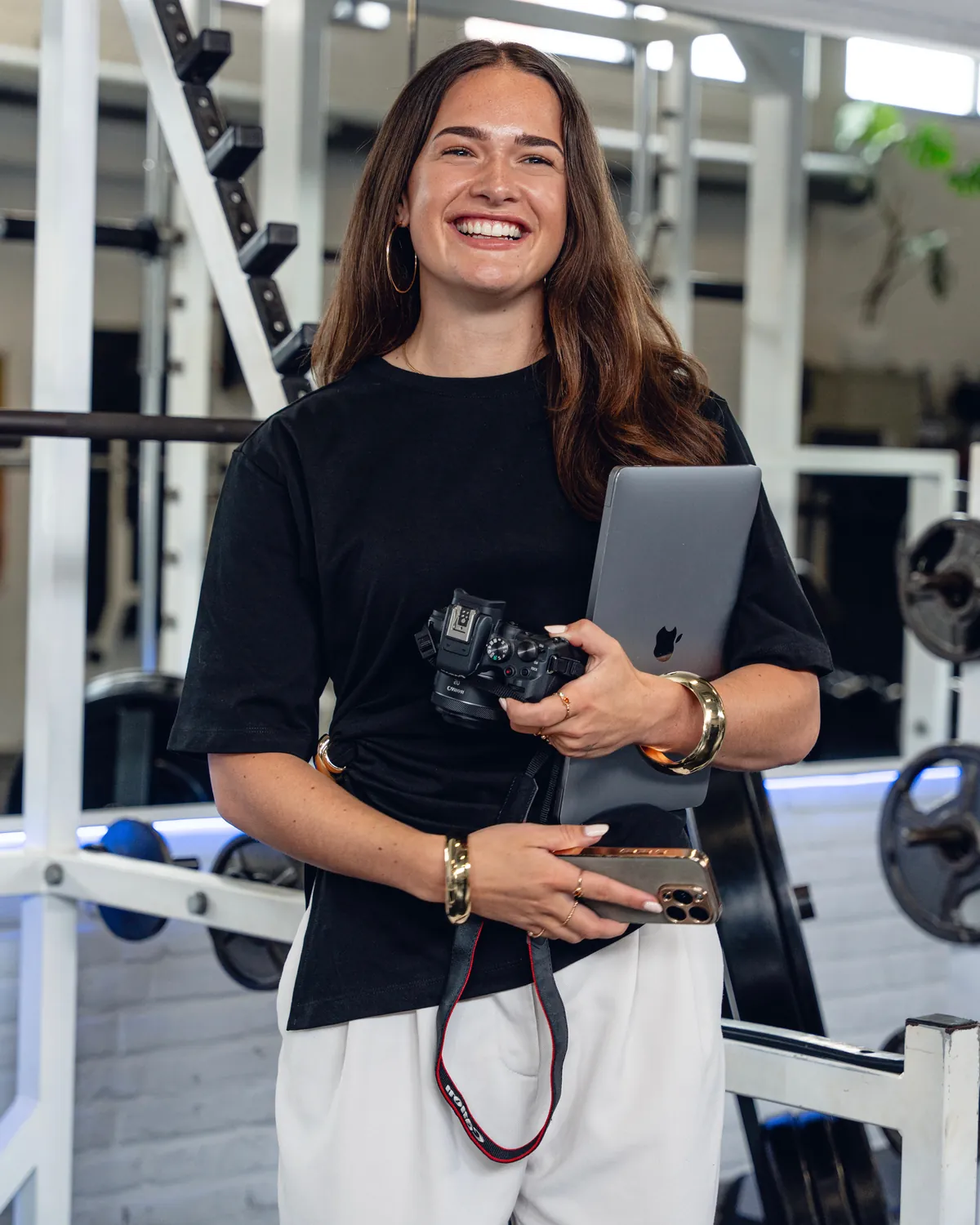 Karin Polstra met haar camera in de sportschool